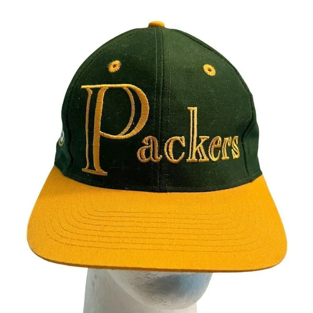 Green Bay Packers Spelled Out Cap One Size Snapback Hat Vtg NFL Throwback Unisex